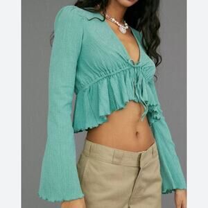 Urban Outfitters Lucielle Ruffle Tie Front Top Blouse Small